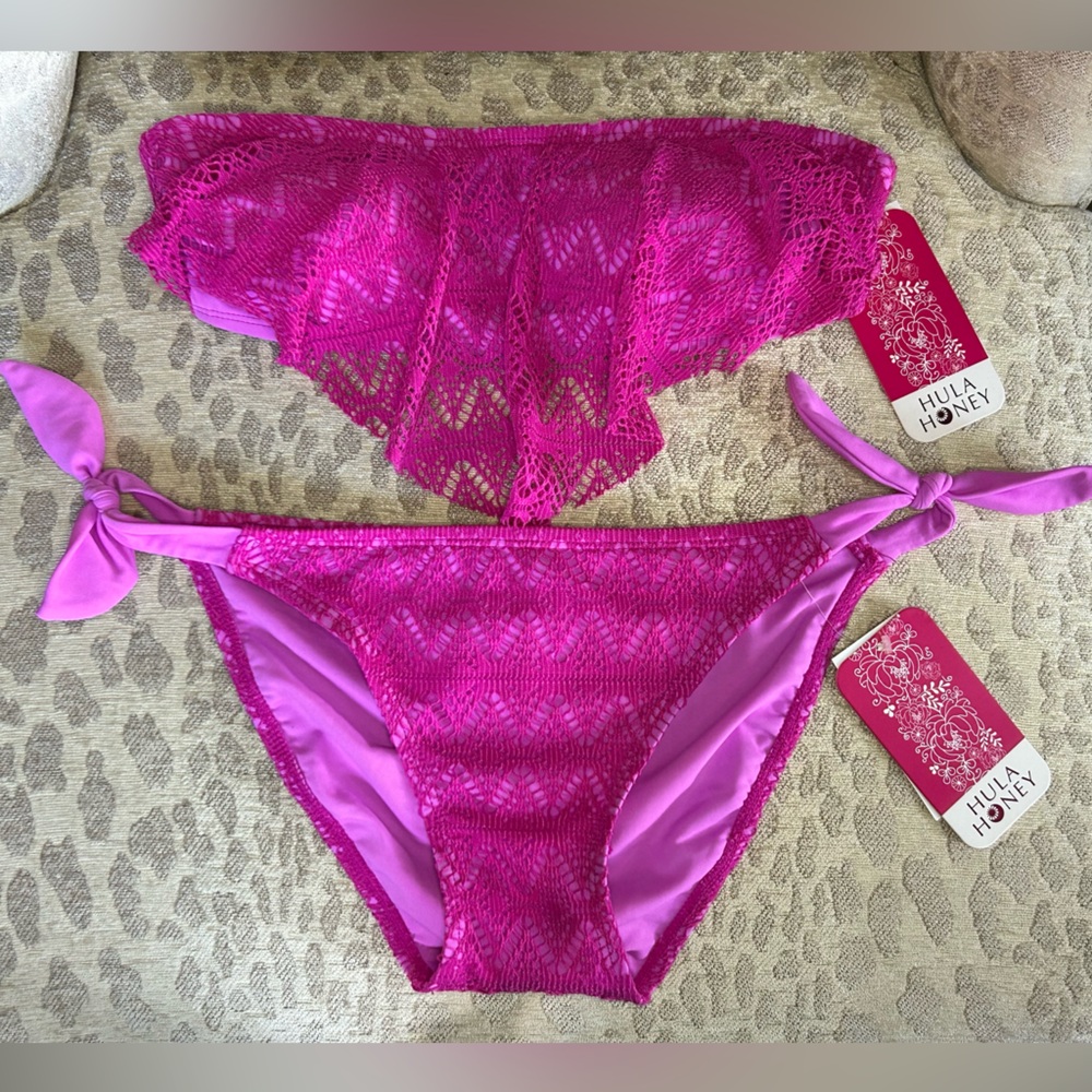 NWT Hula Honey Flounce Bandeau Pink Bikini set